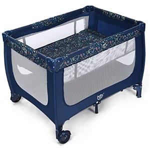 RELAX4LIFE Lettino Neonato con Materasso, Lettino da Campeggio per Bambini, Culla da Viaggio con 2 Ruote con Freno e Borsa, per Bambini 0-36 Mesi (Blue)