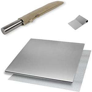 INOXLM lavorazioni inox INOXLM BOX 3 PEZZI Tagliere/Spianatoia+tarocco/spatola+Mattarello custodia in tessuto|Piano di lavoro in Acciaio Inox Varie Misure per Cucina Bar Ristorante|Piano Made in Italy (80x50, Custodia Beige)