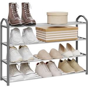 WOLTU Scarpiera a 4 Ripiani per 16 Paia di Scarpe Portascarpe Organizer in Acciaio Plastica