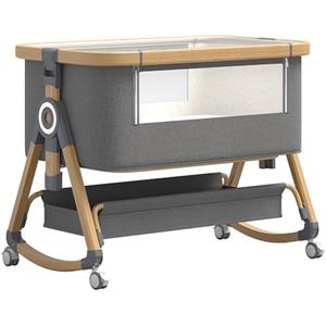 YAZOCO Culla neonato, lettino portatile con materasso, da neonato a 9kg, altezza e inclinazione regolabili, 4 ruote con blocco, fissaggio al letto dei genitori, arioso letti (Versione alta grigio)