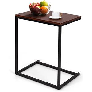 LIFEZEAL Tavolino ausiliario per soggiorno, tavolo da divano a forma di C per computer portatile, stile industriale, 55 x 35 x 65 cm (marrone scuro)