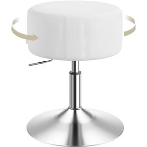 WOLTU Sgabello Basso da Bar Regolabile in Altezza, Sedia da Trucco, Sgabello Girevole con Sedile in Velluto a Coste, Base Metallo, per Salone, Massaggi, Nuvola Bianca