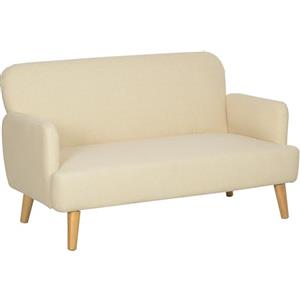 HOMCOM Divano 2 Posti Moderno Scandinavo in Tessuto con Braccioli, Divanetto 2 Posti con Imbottitura di 21 cm Gambe in Legno per Soggiorno, Salotto, Casa e Ufficio, 140x74x79 cm, Bianco Crema