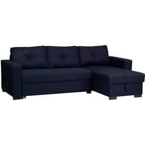 Totò Piccinni Divano Angolare ROMA 3 Posti con contenitore e cassettone in tessuto imbottito con braccioli (Blu)