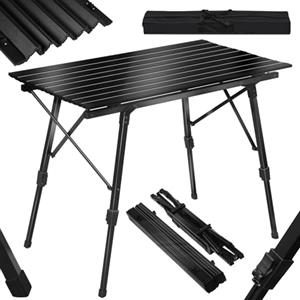 WOLTU Tavolo da Campeggio Picnic Giardino Pieghevole Portatile Altezza Regolabile in Alluminio, 90x52X(45-69) cm, Nero