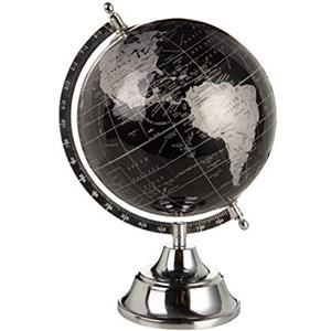 Baroni Mappamondo Base Cromo Globo Nero e Argento h 32 cm