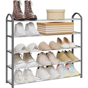 WOLTU Scarpiera Scaffale 5 Ripiani per 20 Paia di Scarpe in Acciaio Plastica Grigio
