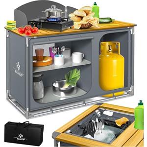 KESSER® Cucina da campeggio, con borsa per il trasporto e set di bicchieri, armadietto da campeggio pieghevole, con struttura in alluminio, cucina da viaggio, armadietto da tenda, cucina da campeggio,