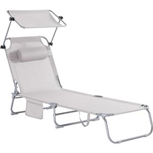 SoBuy Sdraio da Giardino Reclinabile Lettino Prendisole Pieghevole con Cuscino Tasca Laterale e Parasole Sedia Sdraio da Esterno per Patio Campeggio Spiaggia Beige 155x56x81cm OGS48-MI