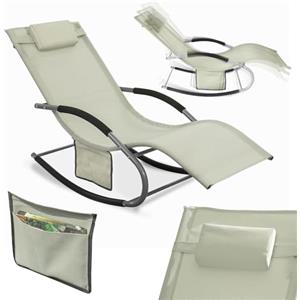 SoBuy Lettino Sdraio da Giardino a Dondolo - Sedia a Dondolo da Esterno in Textilene Beige con Telaio in Metallo, 150x63x87cm, Lettino Prendisole per Terrazza, Piscina, Patio, OGS28-MI