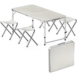 Wiltec Set da campeggio con tavolo pieghevole regolabile in altezza e 4 sedie richiudibili per uso outdoor