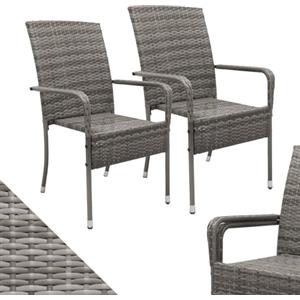 Juskys Sedie da giardino in polyrattan Yoro set da 2 con braccioli e schienale - 2 sedie impilabili - sedia in rattan per giardino - sedia impilabile grigio melange