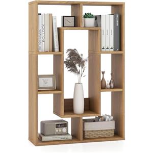 COSTWAY Libreria in Legno, Scaffale Aperto Geometrica a 7 Cubi, Scaffale da Esposizione con Dispositivo Anti-Ribaltamento, per Ufficio Soggiorno Camera da Letto, 60x20x90 cm (Naturale)