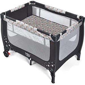 RELAX4LIFE Lettino Neonato con Materasso, Lettino da Campeggio per Bambini, Culla da Viaggio con 2 Ruote con Freno e Borsa, per Bambini 0-36 Mesi (Grigio)