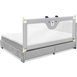 LIFEZEAL Sponda per Lettino Regolabile in Altezza, Sponda di Sicurezza per Bambini in Forma Unica, Sbarra Letto Bambini in Tessuto Oxford, Grigio (174,5 × 25)