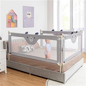 RELAX4LIFE Sponda Letto per Bambini, Barriera Protettiva con Doppio Blocco di Sicurezza per Bambini, Altezza Regolabile a 24 Livelli, Lunghezza 145/174 cm (174CM, Orso)
