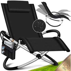 KESSER® Sedia a sdraio con borsa e copertura, sdraio da giardino, pieghevole, sedia a dondolo, sedia a dondolo ergonomica, carico di 180 kg, colore nero