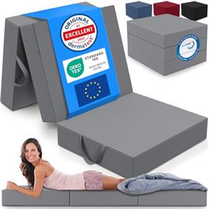 ELONEO materassino pieghevole per ospiti, materasso pieghevole a 3 parti, spugna extra spessa (15cm), lavabile, cubo a disco intervertebrale, adulti (grigio, 75 x 195 x 15 cm)