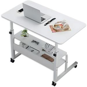 Wintem - Tavolino Regolabile in Altezza 69-85 cm con Ruote e 2 Mensole per Laptop e Studio, Struttura Robusta, Ideale per Casa e Ufficio, Design Moderno e Facilmente Spostabile