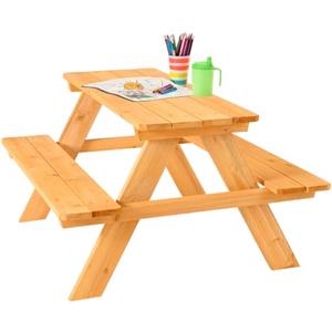 FableKids ARNE Set Tavolo da Picnic per 4 Bambini | Tavolo con panche in legno massello | Mobili da giardino 2-7 anni | Naturale, sicuro e durevole | 89×79×50 cm