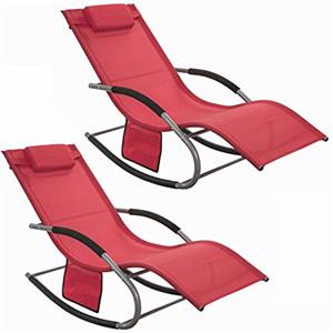 SoBuy 2 X Sdraio da Giardino Poltrone a Dondolo con poggiatesta e taschina Rosso OGS28-RX2
