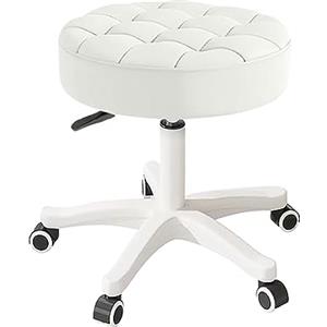 HDHNBA Sedia girevole compatta con rotelle e puleggia rotonda in pelle PU, altezza regolabile, design girevole, sedia da ufficio per disegnatori, sgabello da salotto SPA, sedia da ufficio per casa
