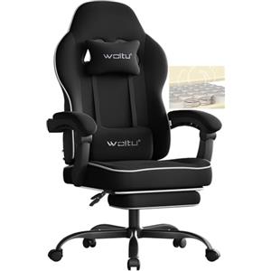 WOLTU Sedia Gaming, Ampia Sedia da Ufficio Ergonomica Imbottita con Cuscino a Molla, Alta Capacità di Carico, Poltrona per Computer con Schienale Alto e Poggiapiedi, Tessuto a rete, Nero, GS11sz