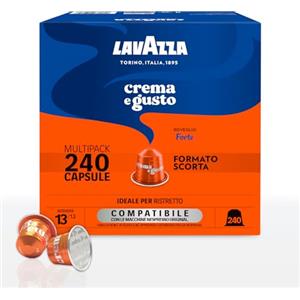Lavazza, Crema e Gusto Forte, 240 Capsule Compatibili con Macchine Nespresso* Original, Note di Cacao e Legno, Arabica e Robusta, Intensità 13/13, Tostatura Scura, 3 Pack
