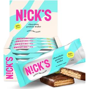 N!CK'S NICKS Barrette di wafer proteico Cioccolato | 25% di proteine | 198 calorie | Barretta proteica a basso contenuto di carboidrati senza zuccheri aggiunti e glutine (24 barrette proteiche x 40g)