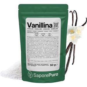 SaporePuro Vanillina Pura in Polvere 50 g - Aroma Vaniglia Senza Glutine per Dolci, Biscotti, Torte, Creme e Gelati - Grado Alimentare Certificato