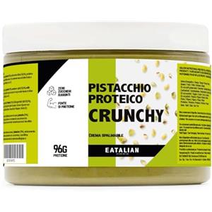 AMZ BETTER EATALIAN by AMZ BETTER Crema Proteica al Pistacchio CRUNCHY 500 gr, Crema Spalmabile con Granella di Pistacchio, Gusto Dolce, Ideale sul Pane, per Farcire Dolci, Dubai Chocolate, Made in Italy