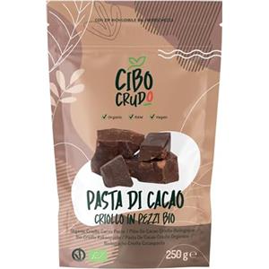 CIBO CRUDO crudo biologico vegan Pasta di Cacao Criollo in Pezzi Biologico - 250g. Cacao 100% Puro e Lavorato a Basse Temperature dal Perù. Contiene Antiossidanti e Minerali. Ingrediente per Dolci Biscotti e Torte.
