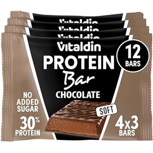 VITALDIN Barretta Proteica Cioccolato -30% Proteine con Collagene Idrolizzato-Basso contenuto di Carboidrati e Calorie-Senza Zuccheri Aggiunti-0,2 g Zucchero-Snack Sano-Pre & Post Allenamento