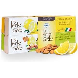Perle di Sole - Gift Box 4 Torroni, 600 g. - Selezione Artigianale di Torroni Italiani al Limoncello con Cioccolato, Arancia e Pistacchio - Cofanetto Regalo Dolce e Raffinato, Made in Italy