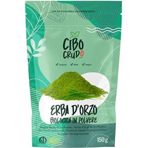 CIBO CRUDO crudo biologico vegan Erba d'Orzo Bio in Polvere Cruda - 150g. Barley Grass Powder o Green Magma. Ricca di Clorofilla. Fonte di Vitamine Minerali Potassio Calcio e Ferro.