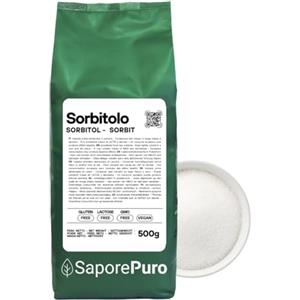 SaporePuro - Sorbitolo in Polvere 500gr - Dolcificante - Ideale per Gelati e Sorbetti - Sostituto dello zucchero - Senza Glutine - Per Cioccolato, prodotti da forno e biscotti - Basso indice glicemico