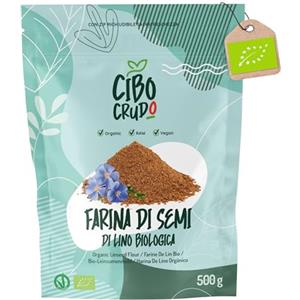 CIBO CRUDO crudo biologico vegan Farina di Semi di Lino Macinati Biologici - 500g. Farina Low Carb Ricca di Omega 3 e Fibre. Contiene Antiossidanti Fitosteroli e Proteine Vegetali.