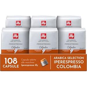 illy, Caffè in Capsule Iperespresso Arabica Selection Colombia, 100% Arabica con Note Fruttate di Agrumi e Frutti Rossi, Gusto dalla Delicata Acidità, 6 Confezioni da 18 (108 Capsule Totali)