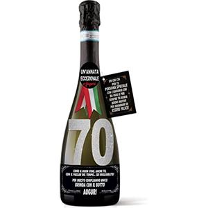 Bombo Bottiglia di Prosecco D.O.C. Millesimato per il compleanno dei 70 anni di un amico