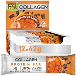 rice UP! eat smart RiceUP! Barre Proteiche con Collagene - Gusto Toffee Caramello, 12 x 42g | 6000 mg Collagene (I+III), 30% Proteine, Senza Zucchero (12 x 42 g, Caramello)