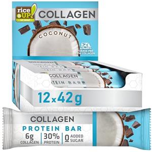 rice UP! eat smart RiceUP! Barre Proteiche con Collagene - Gusto Cocco, 12 x 42g | 6000 mg Peptidi Collagene (I+III), 30% Proteine, Senza Zucchero (12 x 42 g, Cocco)