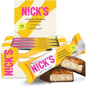 N!CK'S NICKS Barrette proteiche Cioccolato caramello, 15 g di proteine, 190 calorie, low carb caramel chocolate barretta proteica keto senza zucchero aggiunti, senza glutine (12 protein bars x 50 g)