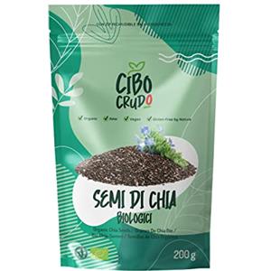 CIBO CRUDO crudo biologico vegan Semi di Chia Biologici - 200g. Fonte Di Omega 3 e 6 Vitamine Del Gruppo B. Fonte di Magnesio Potassio e Calcio Bio. Per Latte o Muesli. Chia Seeds Organic.