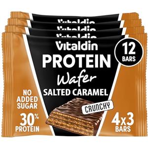 VITALDIN Protein Wafer 30% Gusto Caramello Salato| Alto contenuto proteico | Collagene idrolizzato | Ridotto in carboidrati | Senza zuccheri aggiunti | Wafer proteici | | Scatola 12 pezzi (4×3)