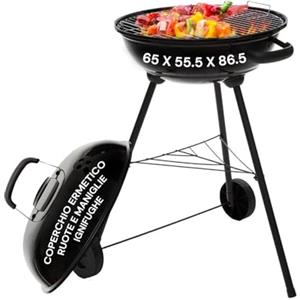 Avilia Barbecue a Carbonella in Acciaio 65x55.5x86.5 cm, BBQ con Coperchio Ermetico, Ruote e Maniglie Ignifughe, Griglia Circolare 43 cm e Vassoio Raccogli Cenere - Ideale per Grigliate all'Aperto