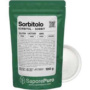 SaporePuro - SORBITOLO in Polvere 100gr - Dolcificante - Ideale per Gelati e Sorbetti - Sostituto dello zucchero - Senza Glutine - Per Cioccolato, prodotti da forno e biscotti - Basso indice glicemico