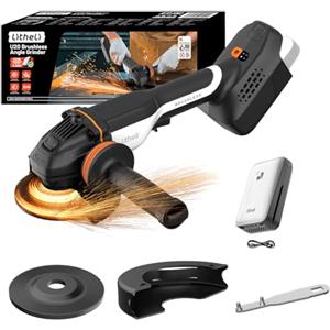 Litheli Smerigliatrice Angolare 20V Senza Spazzole, Batteria 4.0Ah, Controllo 2 Velocità (0-8500 giri/min) per Taglio, Smerigliatura, Lucidatura e Rimozione della Ruggine su Metallo, Legno, Pietra
