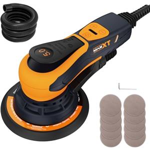 MAXXT Levigatrice rotorbitale senza spazzole 150 mm, 350W, Levigatrice orbitale da 5.0 mm con connessione a tre nuclei, Freno automatico-2s, 6 velocità regolabili e inclusi 10 fogli di carta vetrata