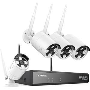 SANNCE Kit Videosorveglianza WiFi Super HD1080P NVR 8 Canali 4 Wireless Telecamera IP 3MP Intelligenti Microfono AI Rilevazione Umana Sistema di Sorveglianza Eseterno IP66 -Senza HDD
