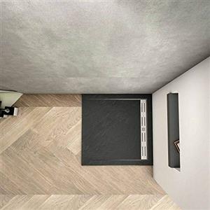 AICAit Piatto Doccia Nera Ruvida Quadrato 70x70x3cm in Pietra Vulcanica e Resina Mista Ultraslim con Scarico Sifone Piletta